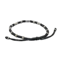 Load image into Gallery viewer, Hill Tribe Style 950 Silver And Black Cord Bracelet - True Balance in Black | NOVICA