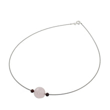 Load image into Gallery viewer, Rose Quartz and Garnet Pendant Necklace from Thailand - Touch of Rose | NOVICA