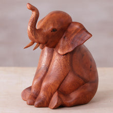 Load image into Gallery viewer, Hand Carved Suar Wood Baby Elephant Sculpture - Elephant Child | NOVICA