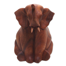 Load image into Gallery viewer, Hand Carved Suar Wood Baby Elephant Sculpture - Elephant Child | NOVICA