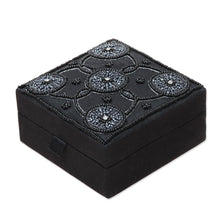 Load image into Gallery viewer, Handmade Black Cotton Beaded Jewelry Box from India - Midnight Blooms | NOVICA