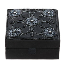 Load image into Gallery viewer, Handmade Black Cotton Beaded Jewelry Box from India - Midnight Blooms | NOVICA