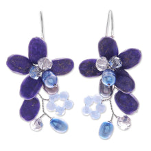 Load image into Gallery viewer, Lapis Lazuli and Cultured Pearl Earrings from Thailand - Elegant Flora | NOVICA