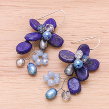 Load image into Gallery viewer, Lapis Lazuli and Cultured Pearl Earrings from Thailand - Elegant Flora | NOVICA