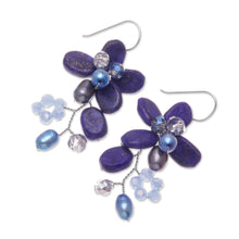 Load image into Gallery viewer, Lapis Lazuli and Cultured Pearl Earrings from Thailand - Elegant Flora | NOVICA
