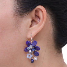 Load image into Gallery viewer, Lapis Lazuli and Cultured Pearl Earrings from Thailand - Elegant Flora | NOVICA