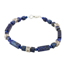 Load image into Gallery viewer, Lapis Lazuli and Silver Beaded Bracelet from Thailand - Indigo Dream | NOVICA
