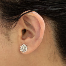 Load image into Gallery viewer, Sterling Silver Sun and Moon Stud Earrings from Peru - Stellar Royalty | NOVICA