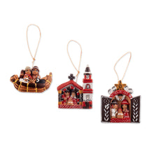 Load image into Gallery viewer, 3 Ceramic Christmas Ornaments with Peruvian Nativity Scenes - Peruvian Nativities | NOVICA