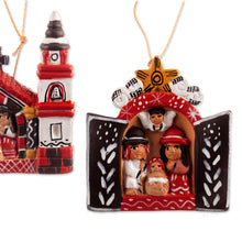 Load image into Gallery viewer, 3 Ceramic Christmas Ornaments with Peruvian Nativity Scenes - Peruvian Nativities | NOVICA
