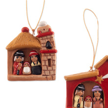 Load image into Gallery viewer, 4 Ceramic Christmas Ornaments with Ayacucho Nativity Scenes - Ayacucho Nativities | NOVICA