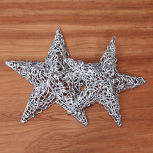 Load image into Gallery viewer, Handmade Eco-Friendly Plastic Star Wall Art (Pair) - Woven Stars | NOVICA