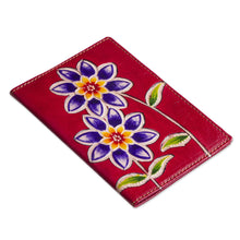 Load image into Gallery viewer, Red Leather Passport Cover with Hand Painted Flowers - Lovely Traveler in Red | NOVICA