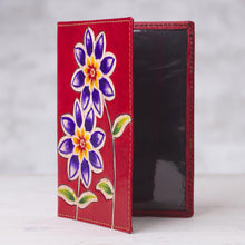 Load image into Gallery viewer, Red Leather Passport Cover with Hand Painted Flowers - Lovely Traveler in Red | NOVICA