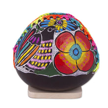 Load image into Gallery viewer, Colorful Bird and Flowers Hand Painted Gourd Napkin Holder - Bright Song | NOVICA