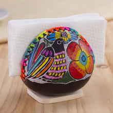 Load image into Gallery viewer, Colorful Bird and Flowers Hand Painted Gourd Napkin Holder - Bright Song | NOVICA