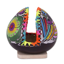 Load image into Gallery viewer, Colorful Bird and Flowers Hand Painted Gourd Napkin Holder - Bright Song | NOVICA