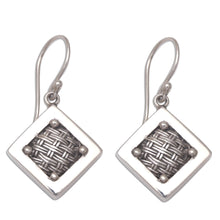 Load image into Gallery viewer, Woven Sterling Silver Diamond Shaped Dangle Earrings - Weaving Ketupats | NOVICA