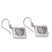 Load image into Gallery viewer, Woven Sterling Silver Diamond Shaped Dangle Earrings - Weaving Ketupats | NOVICA