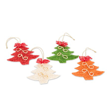 Load image into Gallery viewer, Handcrafted Natural Fiber Holiday Tree Ornaments (Set of 4) - Merry Trees | NOVICA