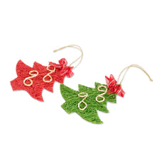 Load image into Gallery viewer, Handcrafted Natural Fiber Holiday Tree Ornaments (Set of 4) - Merry Trees | NOVICA