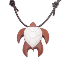 Load image into Gallery viewer, Sawo Wood and Bone Turtle Necklace from Bali - Bali Turtle | NOVICA