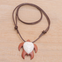 Load image into Gallery viewer, Sawo Wood and Bone Turtle Necklace from Bali - Bali Turtle | NOVICA