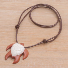 Load image into Gallery viewer, Sawo Wood and Bone Turtle Necklace from Bali - Bali Turtle | NOVICA