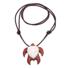 Load image into Gallery viewer, Sawo Wood and Bone Turtle Necklace from Bali - Bali Turtle | NOVICA