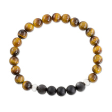 Load image into Gallery viewer, Men's Tiger's Eye and Black Agate Stretch Bracelet - Magnitude | NOVICA