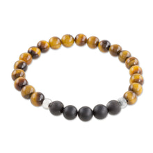 Load image into Gallery viewer, Men's Tiger's Eye and Black Agate Stretch Bracelet - Magnitude | NOVICA