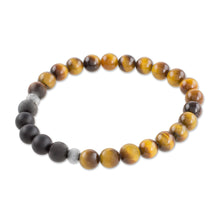 Load image into Gallery viewer, Men's Tiger's Eye and Black Agate Stretch Bracelet - Magnitude | NOVICA