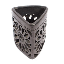 Load image into Gallery viewer, Oaxaca Barro Negro Triangular Floral Ceramic Pencil Holder - Oaxacan Dusk | NOVICA