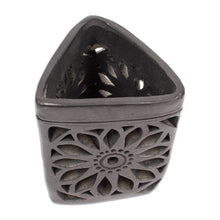 Load image into Gallery viewer, Oaxaca Barro Negro Triangular Floral Ceramic Pencil Holder - Oaxacan Dusk | NOVICA
