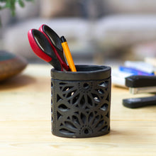 Load image into Gallery viewer, Oaxaca Barro Negro Ceramic Oval Pencil Holder - Oaxacan Ellipse | NOVICA