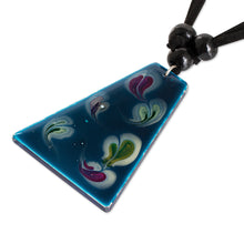 Load image into Gallery viewer, Blue Trapezoid Art Glass Pendant Necklace from Costa Rica - Deep Sea Currents | NOVICA