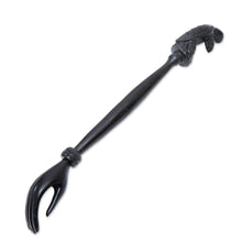 Load image into Gallery viewer, Black Turtle Themed Wood Back Scratcher Hand Carved in Bali - Turtle Relief in Black | NOVICA