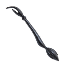 Load image into Gallery viewer, Black Lotus Flower Wood Hand Back Scratcher from Bali - Lotus Ease in Black | NOVICA
