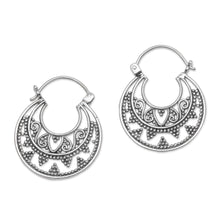 Load image into Gallery viewer, Sterling Silver Hoop Earrings Handcrafted in Bali - Moonlight Descent | NOVICA