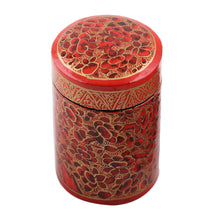 Load image into Gallery viewer, Hand-Painted Red and Gold Floral Wood Canister - Red Floral Beauty | NOVICA