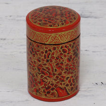 Load image into Gallery viewer, Hand-Painted Red and Gold Floral Wood Canister - Red Floral Beauty | NOVICA
