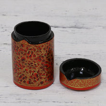Load image into Gallery viewer, Hand-Painted Red and Gold Floral Wood Canister - Red Floral Beauty | NOVICA