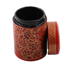 Load image into Gallery viewer, Hand-Painted Red and Gold Floral Wood Canister - Red Floral Beauty | NOVICA