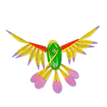 Load image into Gallery viewer, Copal Wood Yellow Colorful Alebrije Hummingbird Ornament - Fanciful Flutter in Yellow | NOVICA