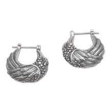 Load image into Gallery viewer, Sterling Silver Kingfisher Feathered Bird Half-Hoop Earrings - Kingfisher | NOVICA