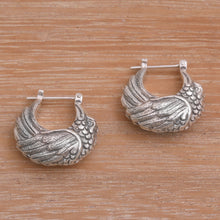 Load image into Gallery viewer, Sterling Silver Kingfisher Feathered Bird Half-Hoop Earrings - Kingfisher | NOVICA