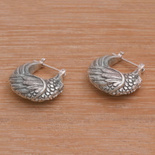 Load image into Gallery viewer, Sterling Silver Kingfisher Feathered Bird Half-Hoop Earrings - Kingfisher | NOVICA