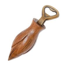 Load image into Gallery viewer, Handcrafted Wood Lotus Bottle Opener in Brown from Bali - Young Lotus in Brown | NOVICA