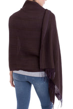 Load image into Gallery viewer, Iris Purple with Olive Green Woven Alpaca Fringed Shawl - Iris Fields | NOVICA