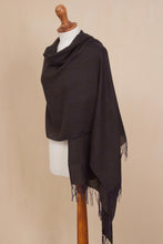 Load image into Gallery viewer, Iris Purple with Olive Green Woven Alpaca Fringed Shawl - Iris Fields | NOVICA